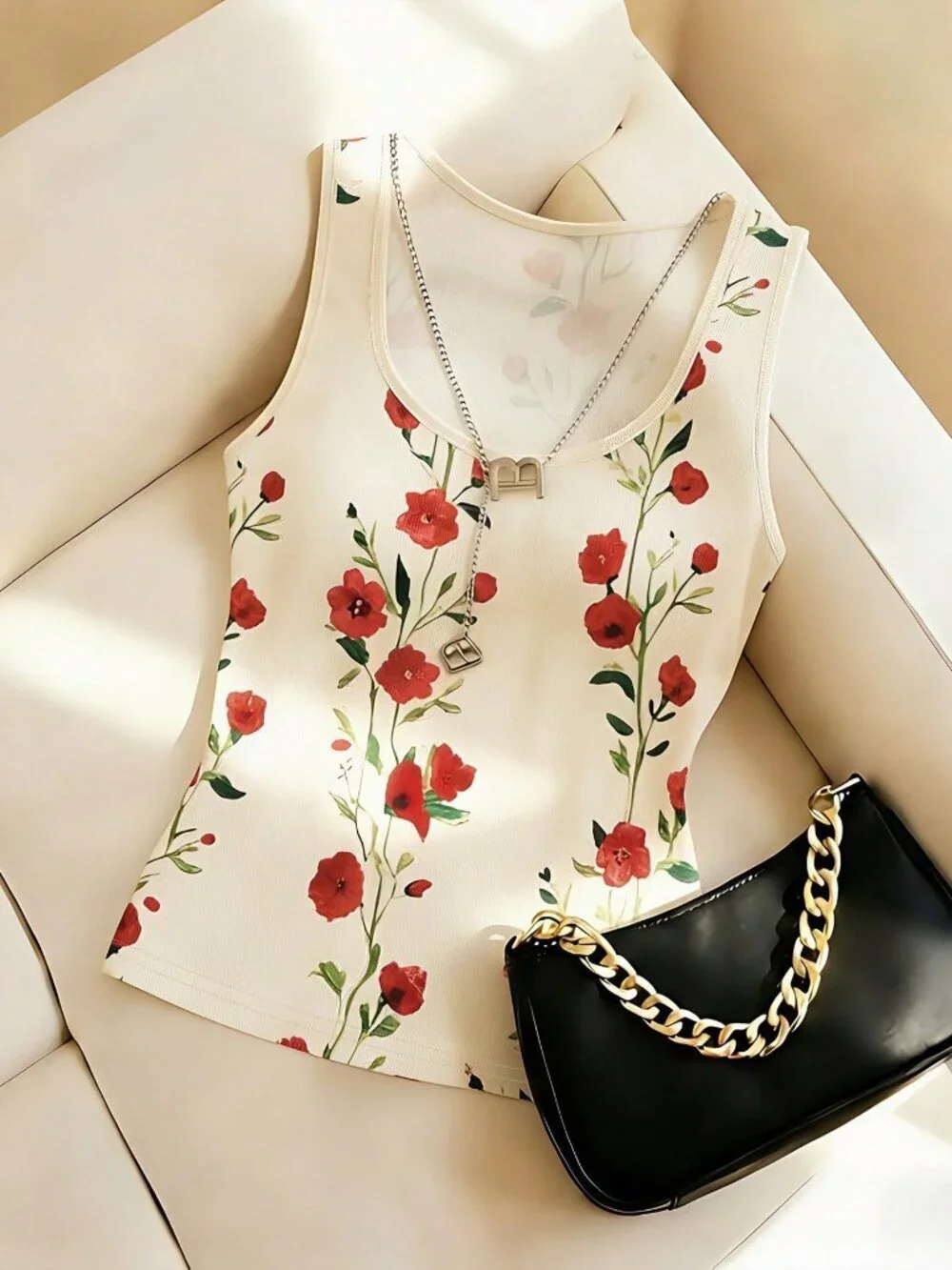 Apricot Boho Women's V-Neck Sleeveless Tank Top